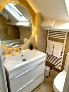 a bathroom with a sink and a mirror at Sara Home in Chennevières-sur-Marne