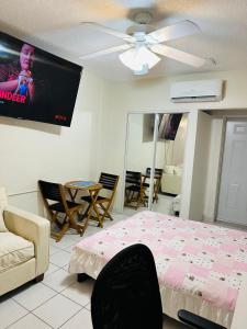 sala de estar con cama y TV de pantalla plana en Hidden MIA Apartment, en Miami