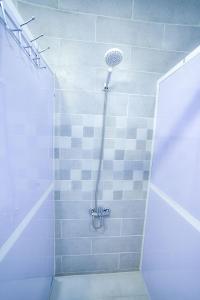 a shower with a shower head in a bathroom at Petra bods inn in Amman