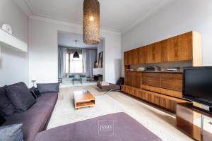 un soggiorno con divano e TV di 3 bedrooms apartement with enclosed garden and wifi at Bruxelles a Bruxelles