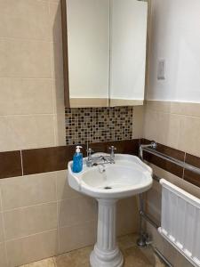 a bathroom with a white sink and a mirror at CAMDEN TOWN PARKWAY ROOMS in London