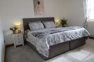 sypialnia z łóżkiem i nocną szafką z 2 lampami w obiekcie Cribyn Lodge w mieście Brecon