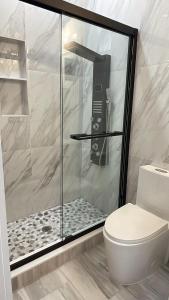 um chuveiro na casa de banho com um WC e um telefone em luxurious big house em Jersey City