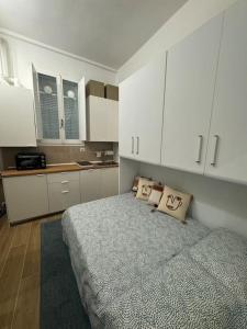 a bedroom with a large bed and white cabinets at Casa Manú centro Bologna in Bologna