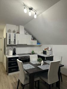 a kitchen with a table and chairs in a kitchen at Apartment Rosandić in Smoljanac