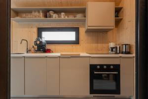 ヴェストカペレにあるHello Zeeland - Zeeuwse Liefde Tiny House 3のコンロとカウンタートップのあるキッチン +21枚の写真