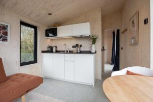 una cocina y sala de estar en una casa pequeña en Hello Zeeland - Tiny House Zeeuwse Liefde 13, en Westkapelle 12 fotos más