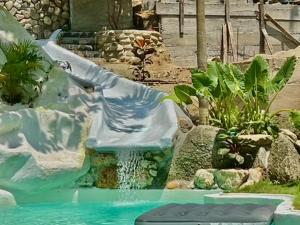 a water slide in a pool in a garden at El Retiro De Carolina in Santa Marta