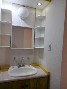 a bathroom with a sink and a mirror at Llegaste a casa almendros in Santa Cruz Tecamac