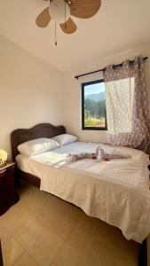 Un dormitorio con una cama grande con ventana. en Santa Marta Ciudad Dos Veces Santa, en Santa Marta