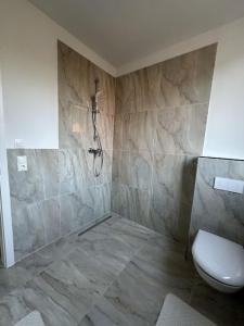 a bathroom with a shower and a toilet at Holiday Dream House-B for 6 Persons in Tornesch +28 photos