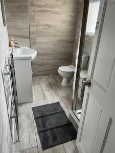 a bathroom with a toilet and a sink at Comfortable Double Bed in Coventry