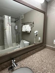 a bathroom with a shower and a toilet and a sink at Red Roof Inn Richmond, VA - W Broad St in Richmond