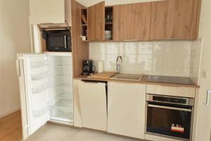 una pequeña cocina con fregadero y microondas en Modern and Smart - Paris 13, en París