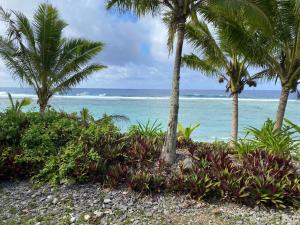 a beach with palm trees and the ocean at Best Kept Secret in Tupapa in Avarua