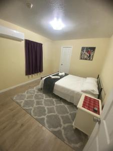 een slaapkamer met een bed en een tapijt bij Tranquil private home centrally located in Miami