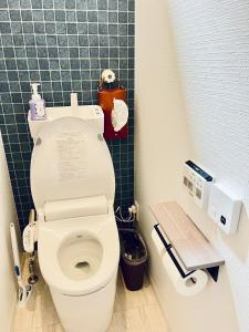a bathroom with a white toilet in a stall at SUBAKO（yado＆community space） in Yurihonjo
