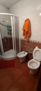 uma casa de banho com um WC, um chuveiro e um bidé em ABUELA MARIA em Pasarón