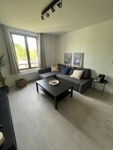 a living room with a couch and a coffee table at Charmant T3. Spacieux et cosy in Le Mée-sur-Seine