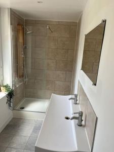 ein Badezimmer mit einer Dusche, einem Waschbecken und einer Badewanne in der Unterkunft Charmant T3. Spacieux et cosy in Le Mée-sur-Seine