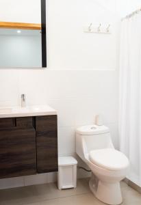 特拉的住宿－Estancia Florencia H#3，白色的浴室设有卫生间和水槽。