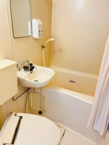 a bathroom with a sink and a toilet and a tub at グリーンホテル会津 in Aizuwakamatsu