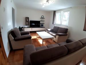 uma sala de estar com um sofá, cadeiras e uma mesa em Villa "Pool and Garden" em Sarajevo