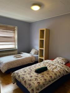 - une chambre avec 2 lits et une étagère dans l'établissement Högbostigen, à Alvesta