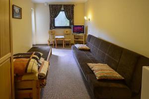 シュチルクにあるPensjonat Krokusのソファとテーブルのあるリビングルーム