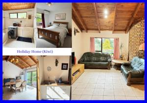 Swanson的住宿－西奧克蘭浪漫懷舊度假屋，客厅和卧室的两张照片