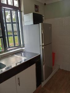 a kitchen with a refrigerator and a sink at Nyakach Getaway Kisumu in Kap Sarok