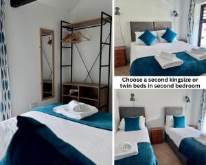 a bedroom with two beds and a mirror at Brick Kiln Barns in North Walsham +27 photos