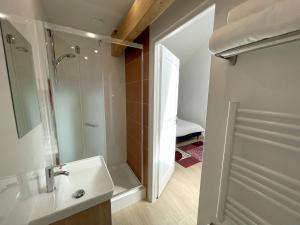 bagno con lavandino e doccia di Le Relais de 40 Sous a Aubergenville