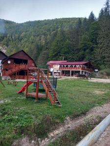 a playground in a field in front of a building at La Marian pensiune restaurant in Munună