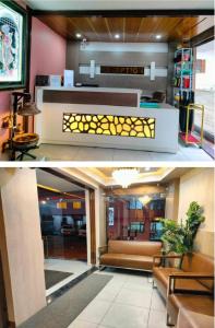 dos fotos de un vestíbulo con un sofá en un edificio en Hotel Badri, en Badrīnāth