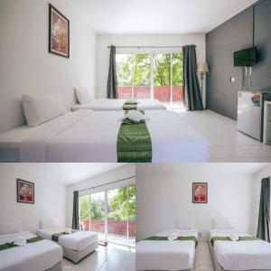 two pictures of a room with two beds at ภูไพรเลค รีสอร์ท in Ban Wang Khun Knachen
