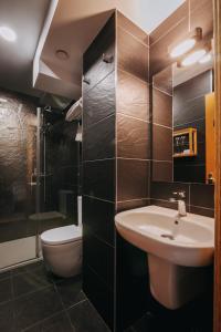 a bathroom with a sink and a toilet at Hotel Zaragoza Plaza in Donostia-San Sebastián