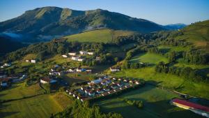 Saint-Martin-dʼArrossaDomaine Chalets Larlapean的享有山脉村庄的空中景致
