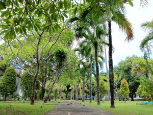 a path through a park with palm trees at New Mekar Jaya Hotel in Legian
