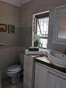 uma casa de banho com um lavatório, um WC e um espelho. em 19th on Bloekom Guesthouse em Secunda