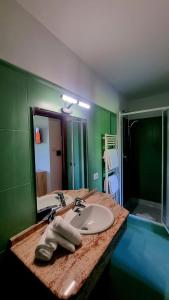 a bathroom counter with a sink and a mirror at Botanique Hotel Vergani in Fara Gera dʼAdda