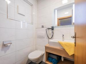 ein weißes Bad mit einem WC und einem Waschbecken in der Unterkunft Apartment in Neustift with a ski storage in Neustift im Stubaital