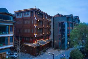 an overhead view of a building in a city at Lee's Boutique Resort in Zhangjiajie
