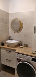 y baño con lavabo y lavadora. en Location Gîte en Provence en Beaucaire