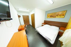 カトヴィツェにあるTwój Hostel Klimczoka 7のベッド1台、薄型テレビが備わるホテルルームです。