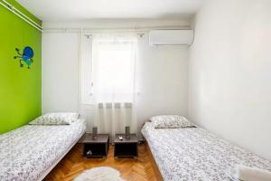 扎達爾的住宿－Apartment Tomas,,,Spacious house with private parking,terrace,5G Internet,,,,,，绿墙客房的两张床