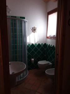 a bathroom with a toilet and a sink and a shower at Bisu La Casa dei Sogni IUN R8622 in Capitana