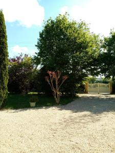 a tree in a yard with a white fence at Le chêne blanc in La Genétouze