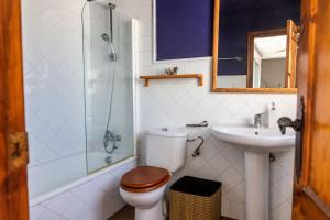 une salle de bain avec toilettes, lavabo et douche dans l'établissement Loft/Attic, Sea Views, Private Terrace, à Cadix 7 autres photos