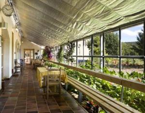 un invernadero con una mesa y plantas. en Casa Rural Marialba, en Monte la Reina